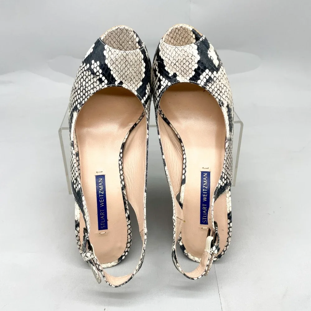 Stuart Weitzman Womens 6.5 Jean Sandals SnakePrint Cork Wedge Platform Slingback - Picture 8 of 11